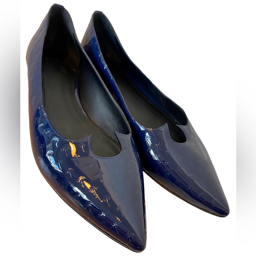 Tomas Maier Scarpa Pelle S.Cuoio Navy Patent Embossed Palms